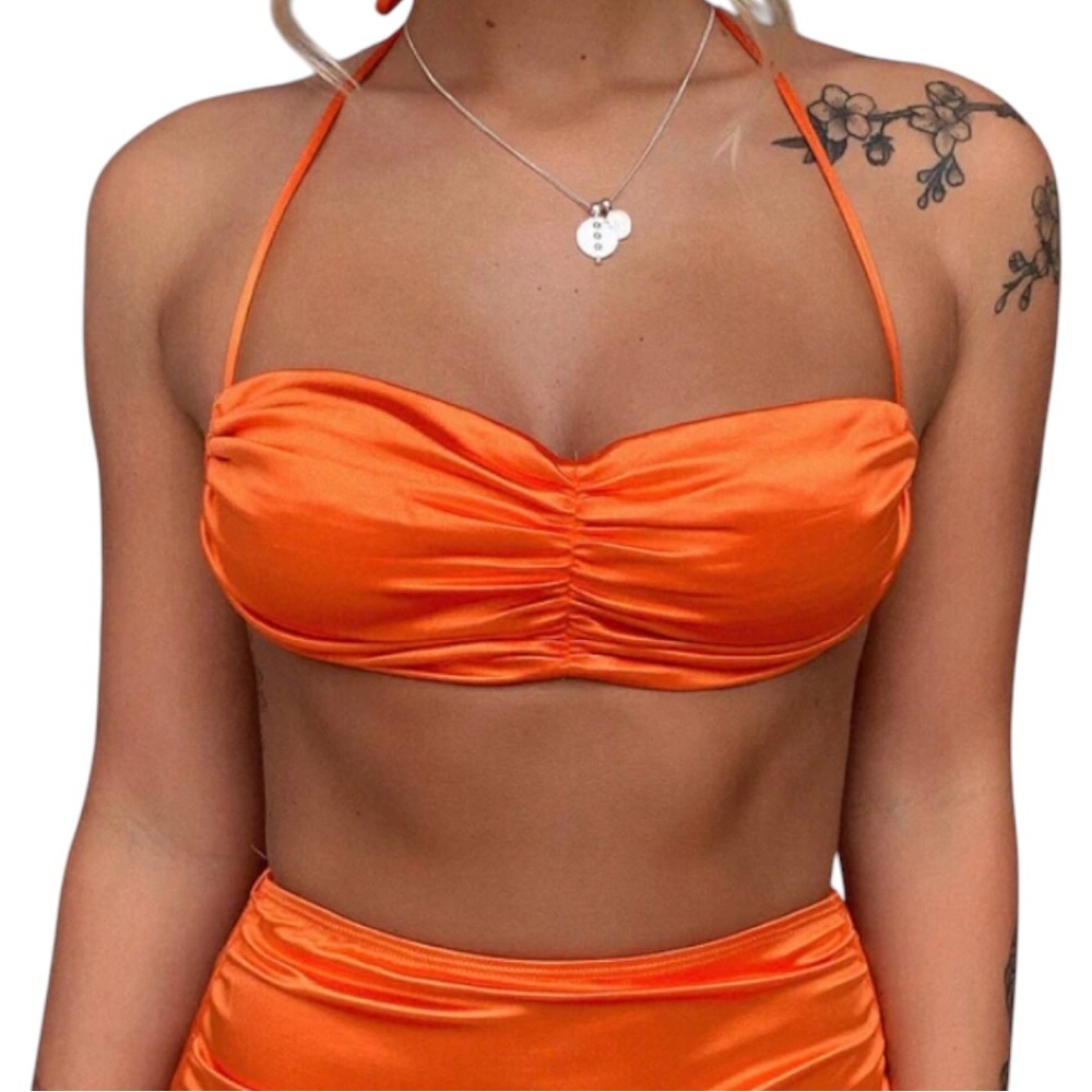 ☀️⛵️THATSSOFETCH ALANNAH CROP TOPS SATIN ORANGE🏖️🐠